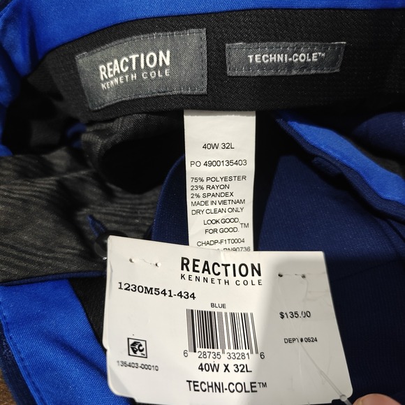 Kenneth Cole Reaction men's Dress Pant‎ Trousers TECHIN-COLE Navy Size 40x32 NEW - Picture 6 of 7